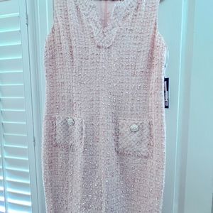 Karl Lagerfeld Paris Sleeveless Tonal Tweed Pocket Sheath Dress